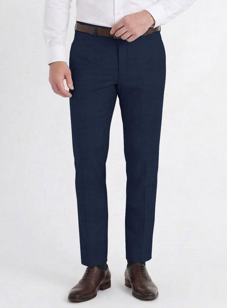 Fresco Mine Blue Wool Pants - StudioSuits