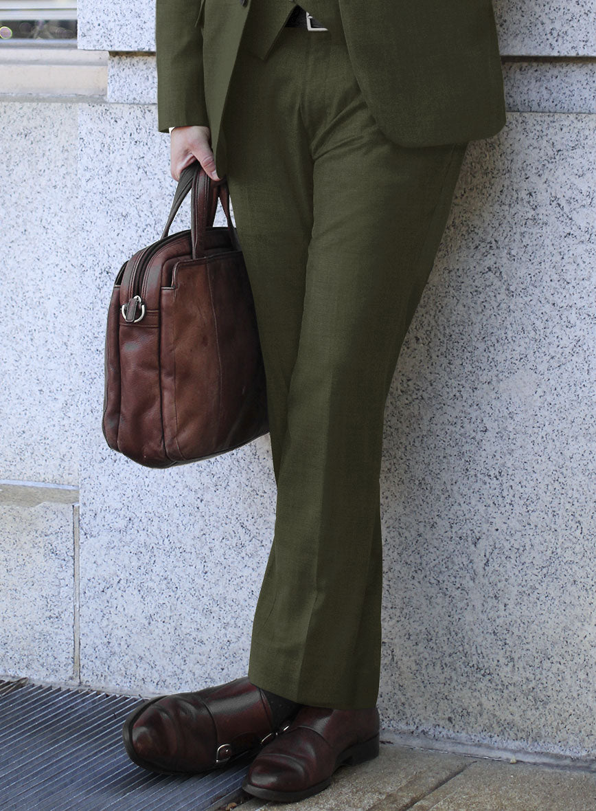 Fresco Olive Wool Pants - StudioSuits
