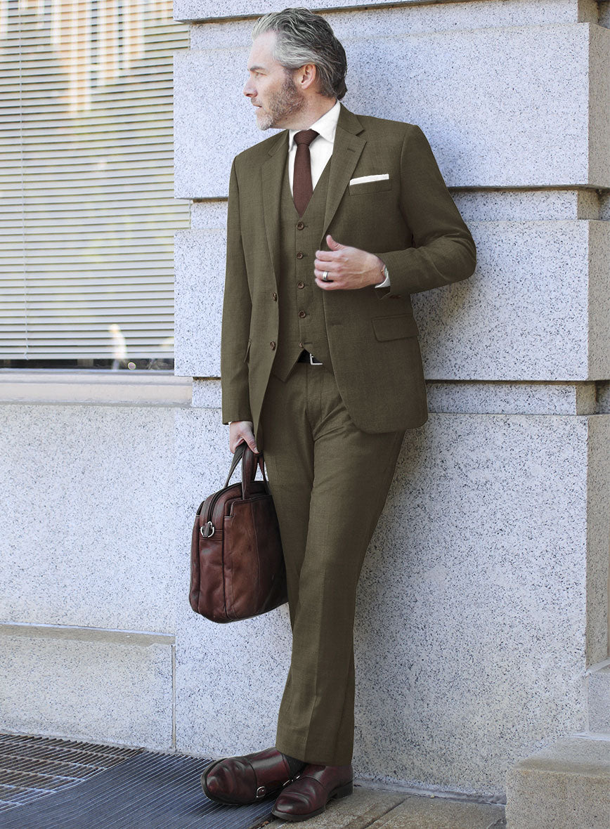 Fresco Olive Wool Suit - StudioSuits