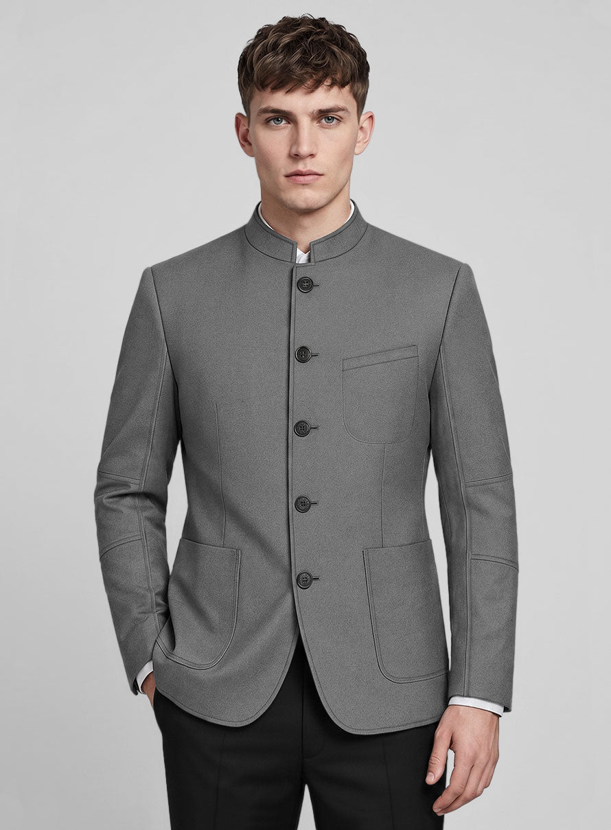 Frosted Mid Gray Terry Rayon Breezer Style Jacket - StudioSuits