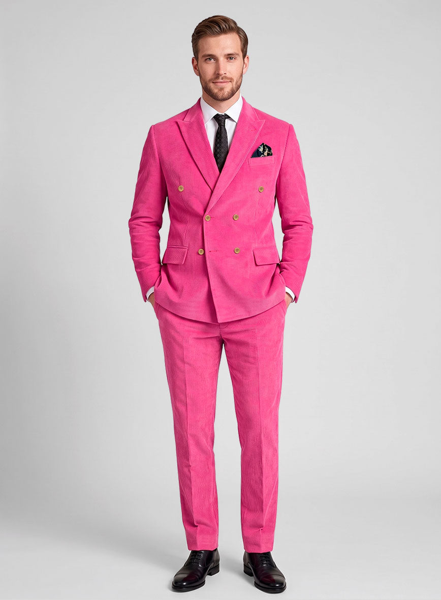 Fusica Pink Corduroy Double Breasted Suit - StudioSuits