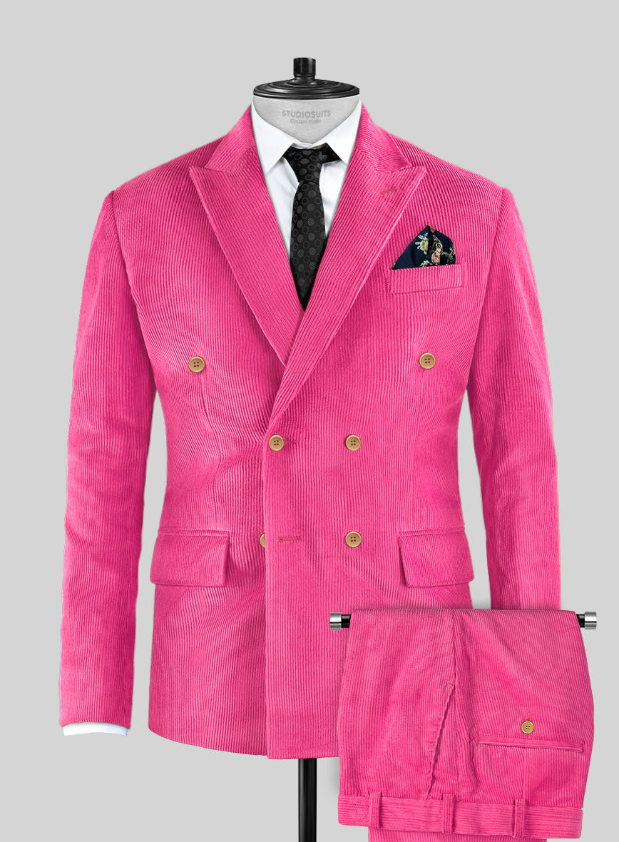 Fusica Pink Corduroy Double Breasted Suit - StudioSuits