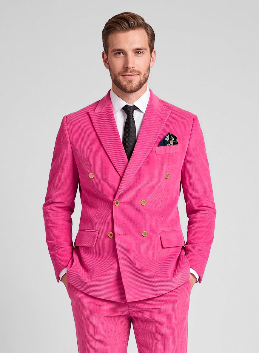 Fusica Pink Corduroy Double Breasted Suit - StudioSuits