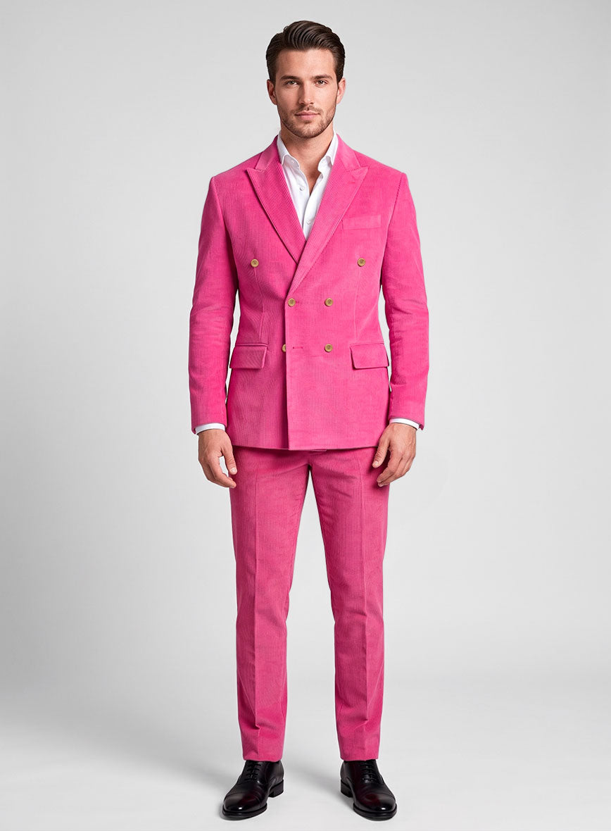 Fusica Pink Corduroy Double Breasted Suit - StudioSuits