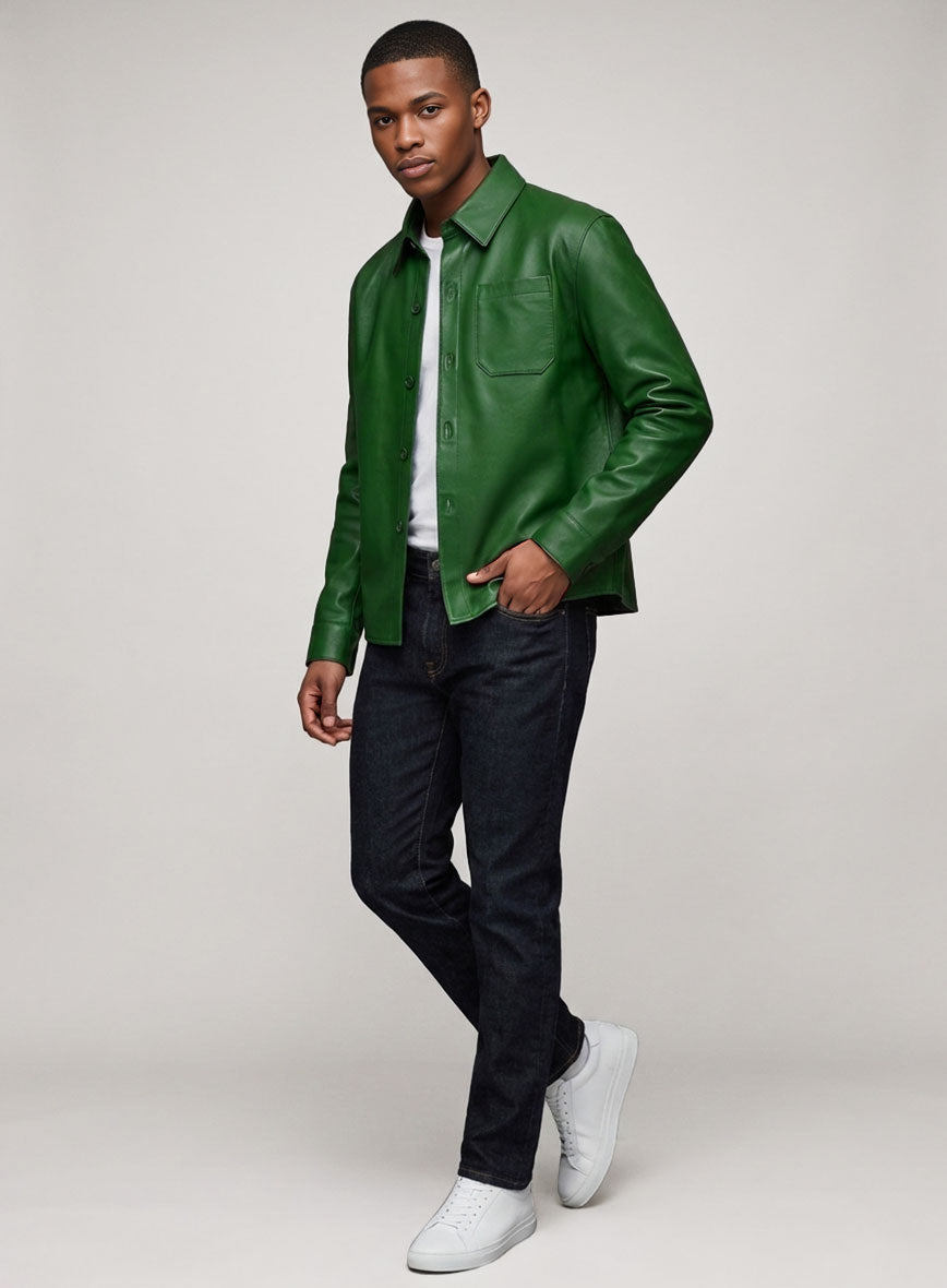 Men's Galactic Brazil Green Leather Shirt by StudioSuits