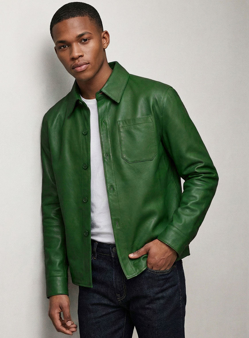 Men's Galactic Brazil Green Leather Shirt by StudioSuits