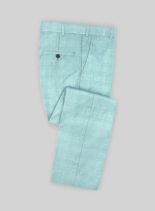 Glen Light Blue Wool Linen Pants - StudioSuits