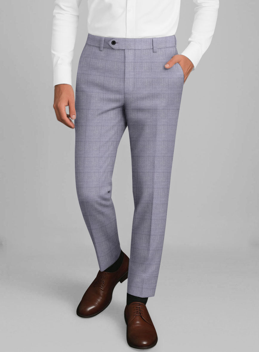 Glen Light Purple Wool Linen Pants - StudioSuits