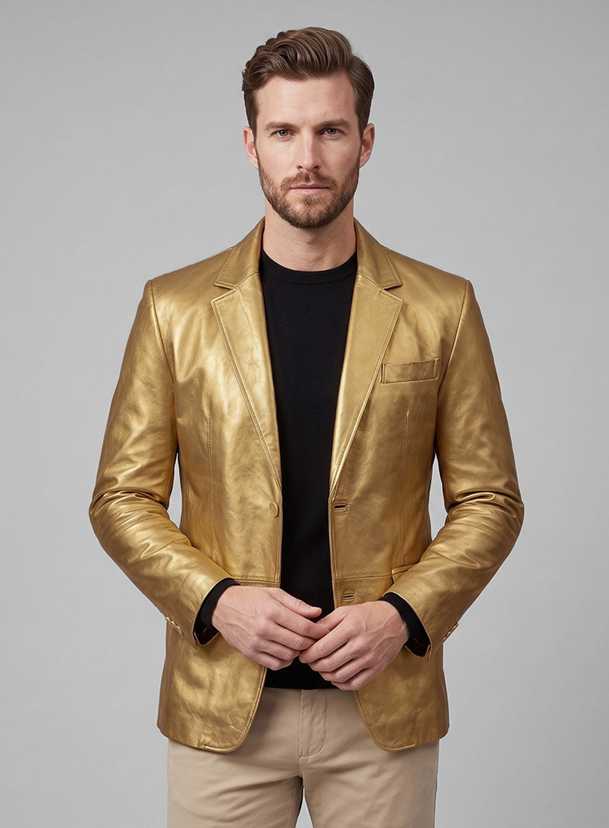 Gold Leather Blazer - StudioSuits