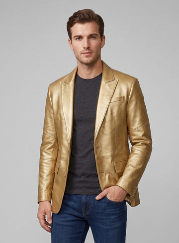 Golden Catwalk Leather Blazer # 2 - StudioSuits