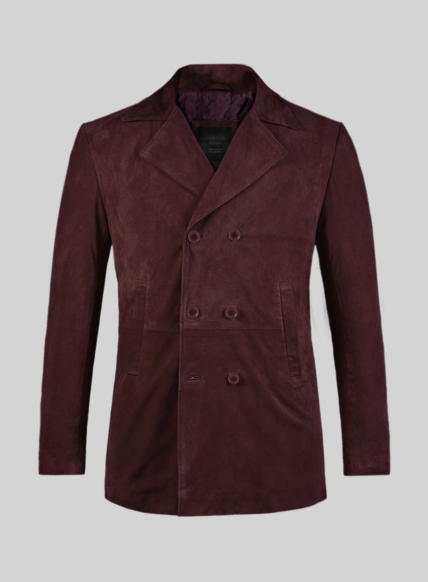 Grapevine Suede Leather Pea Coat - StudioSuits