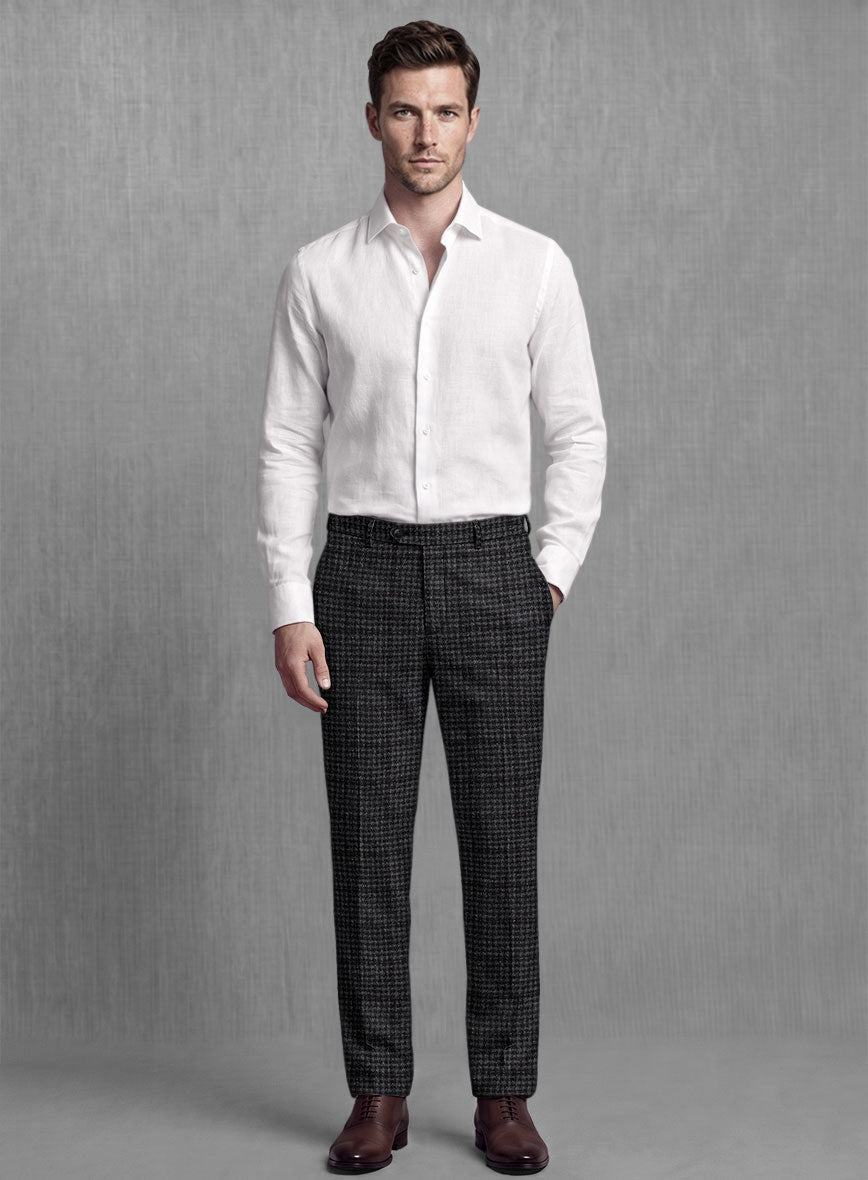 Gray Black Houndstooth Check Tweed Pants - StudioSuits