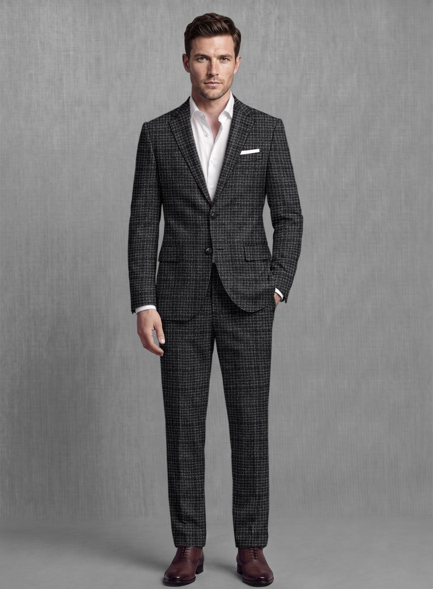 Gray Black Houndstooth Check Tweed Suit - StudioSuits