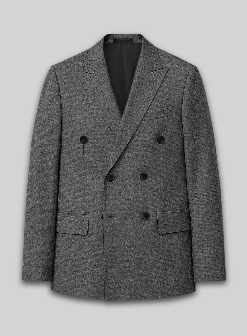 Gray Heavy Tweed Double Breasted Jacket - StudioSuits