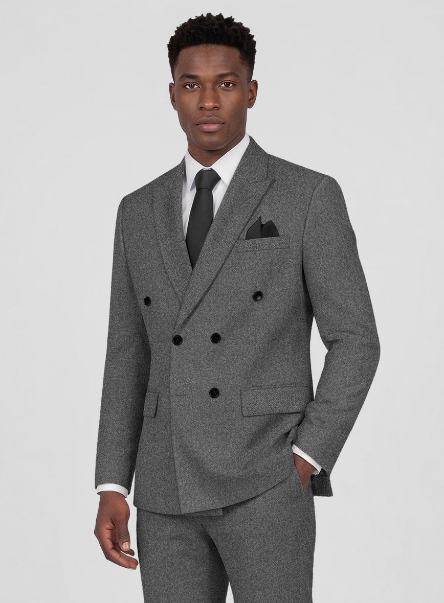 Gray Heavy Tweed Double Breasted Jacket - StudioSuits