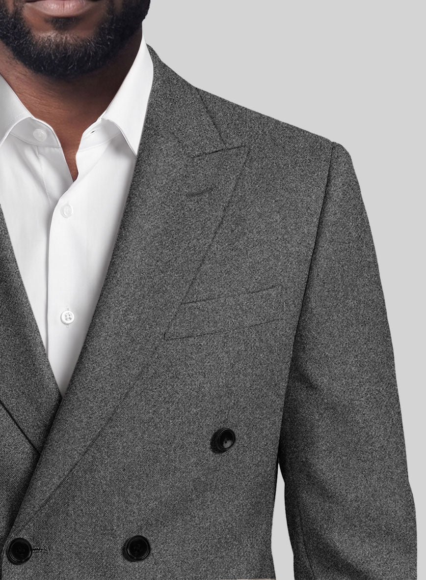 Gray Heavy Tweed Double Breasted Jacket - StudioSuits