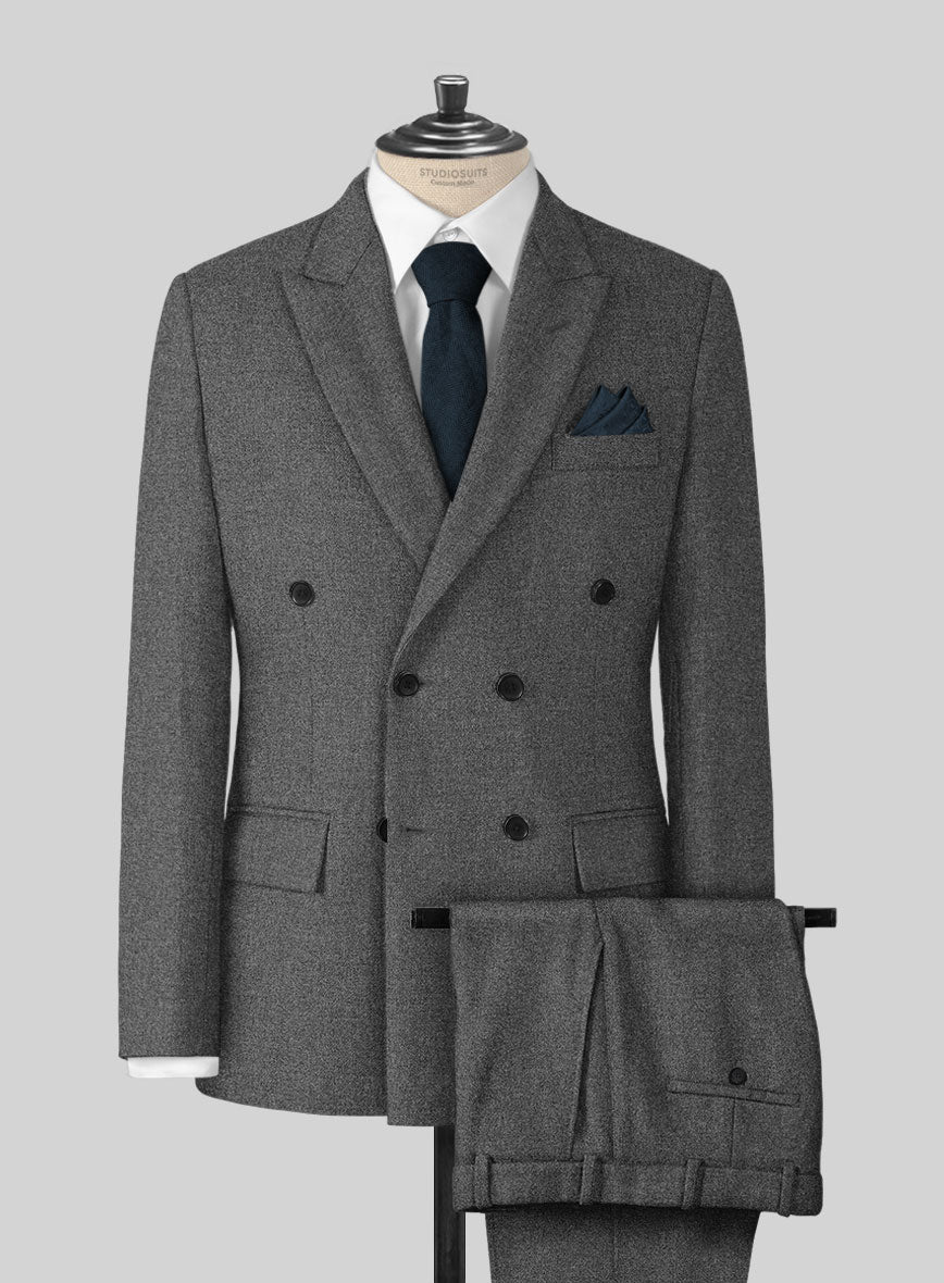 Gray Heavy Tweed Double Breasted Suit - StudioSuits