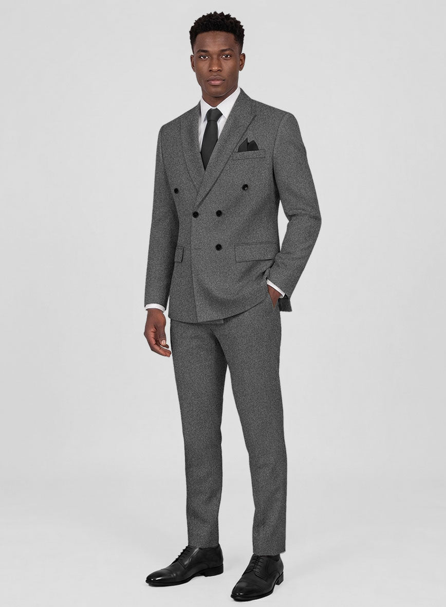 Gray Heavy Tweed Double Breasted Suit - StudioSuits
