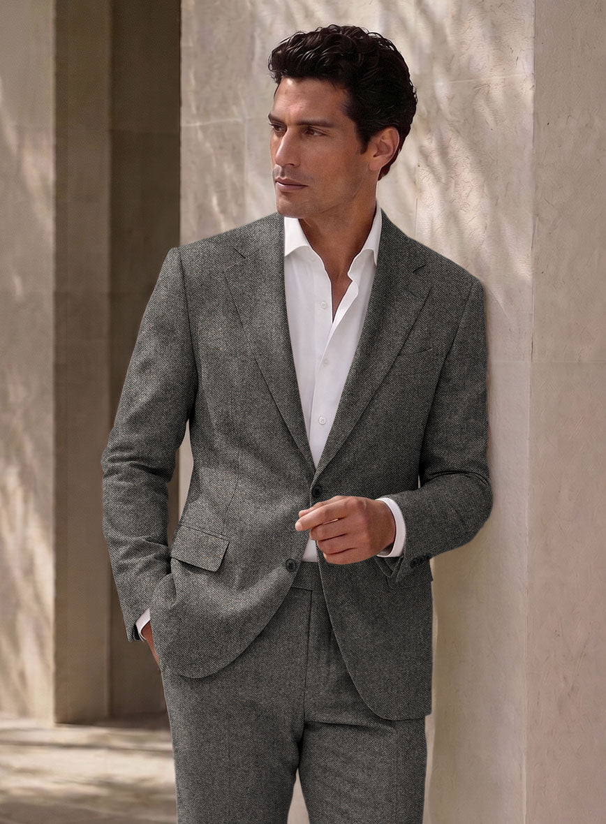 Gray Herringbone Flecks Donegal Tweed Jacket - StudioSuits