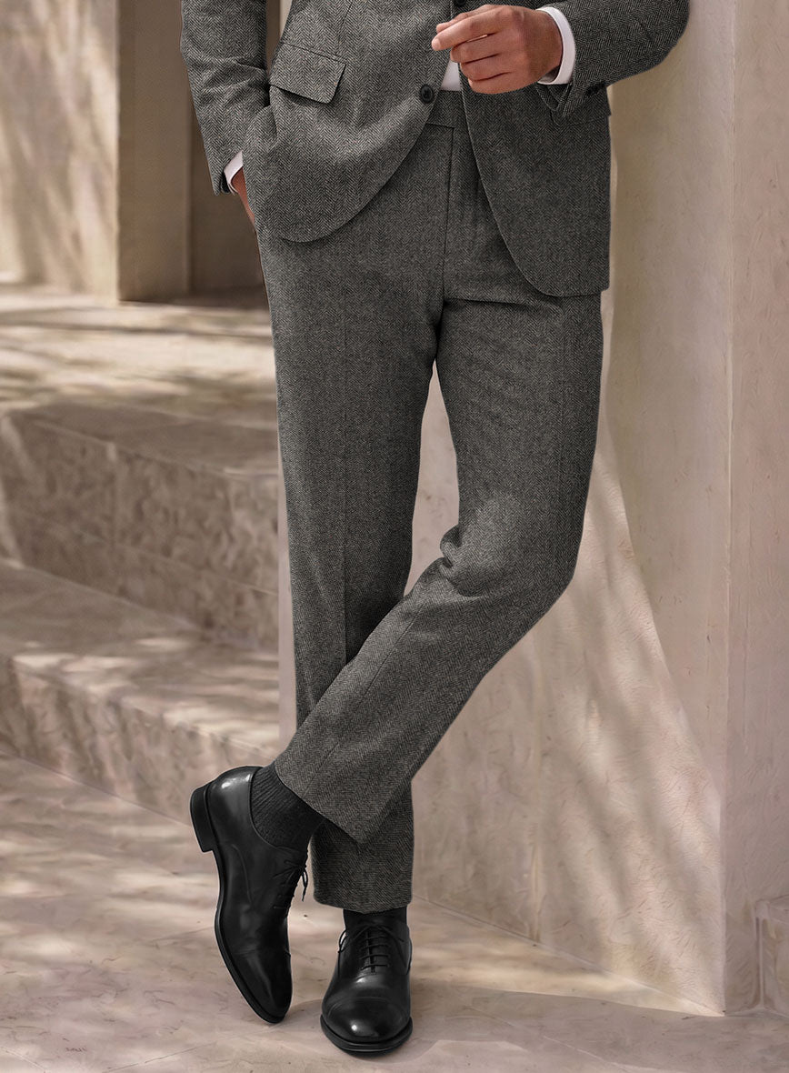 Gray Herringbone Flecks Donegal Tweed Pants - StudioSuits