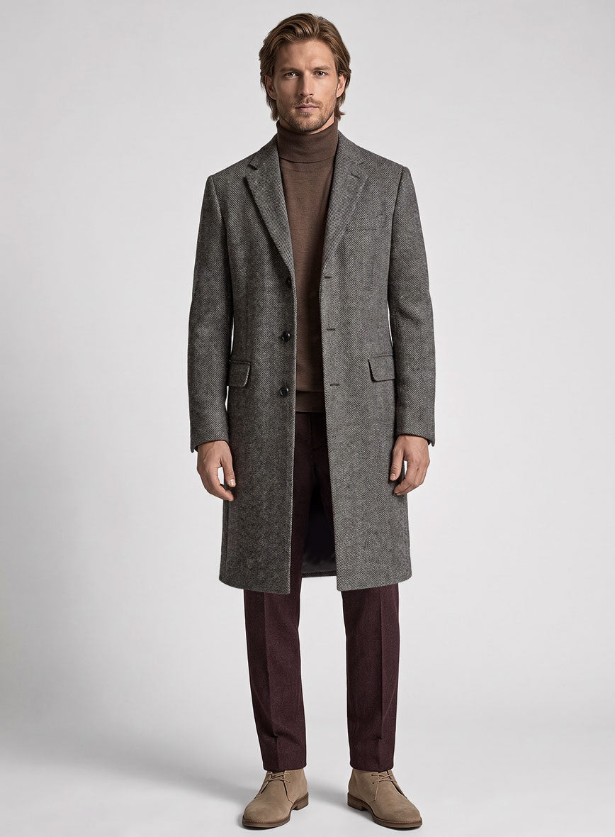 Gray Herringbone Flecks Donegal Tweed Overcoat - StudioSuits