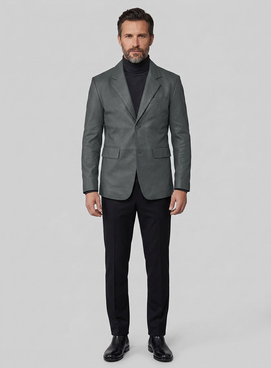 Gray Lambskin Leather Blazer - StudioSuits