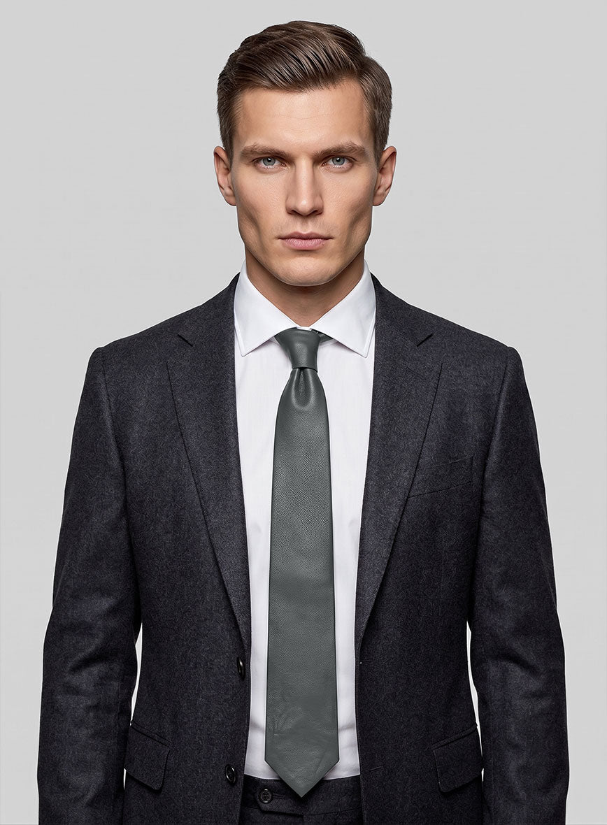 Gray Leather Tie - StudioSuits