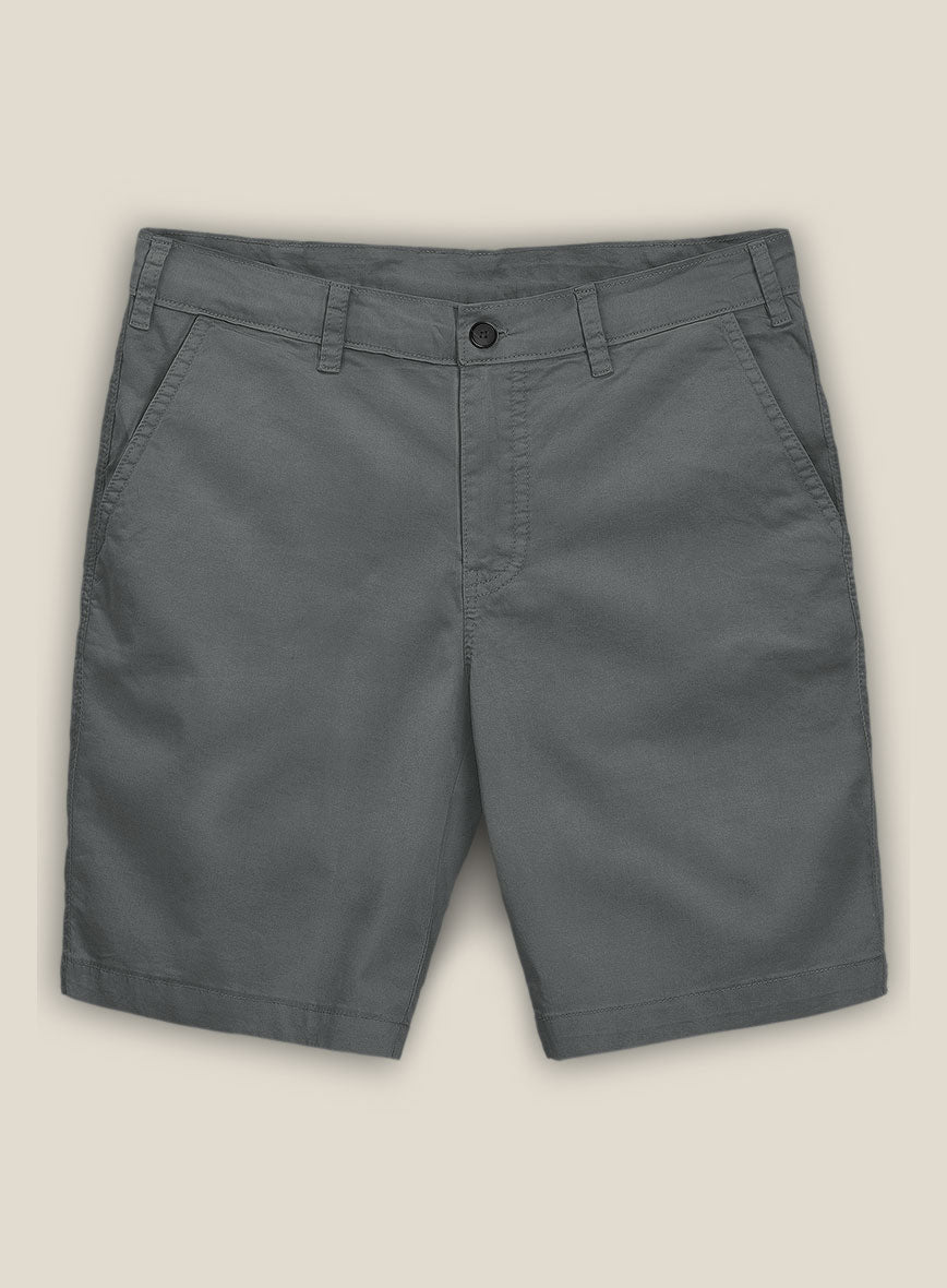 Gray Cotton Power Stretch Chino Shorts - StudioSuits