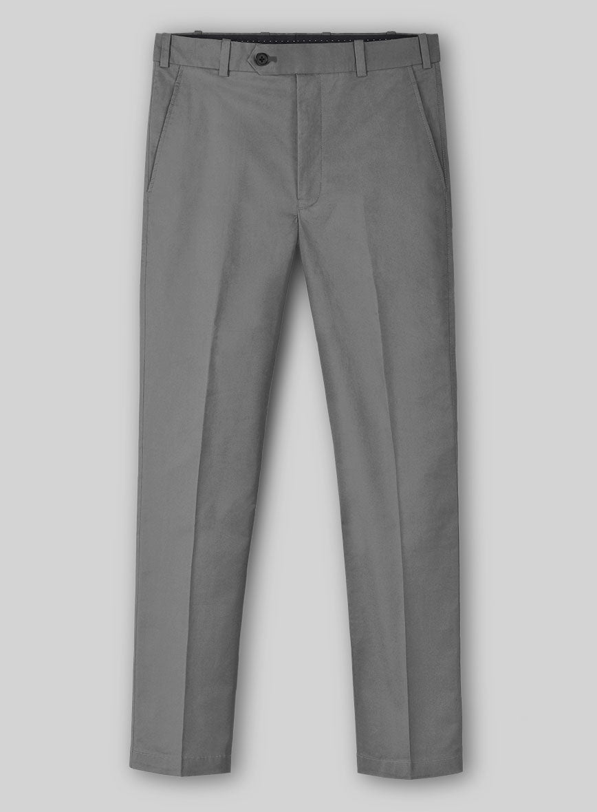 Gray Feather Cotton Canvas Stretch Pants - StudioSuits