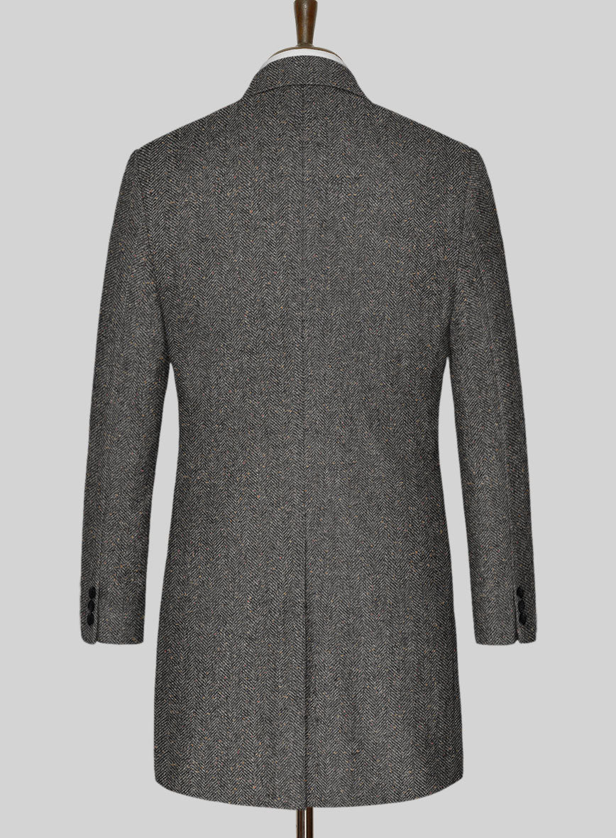 Gray Herringbone Flecks Donegal Tweed Overcoat - StudioSuits