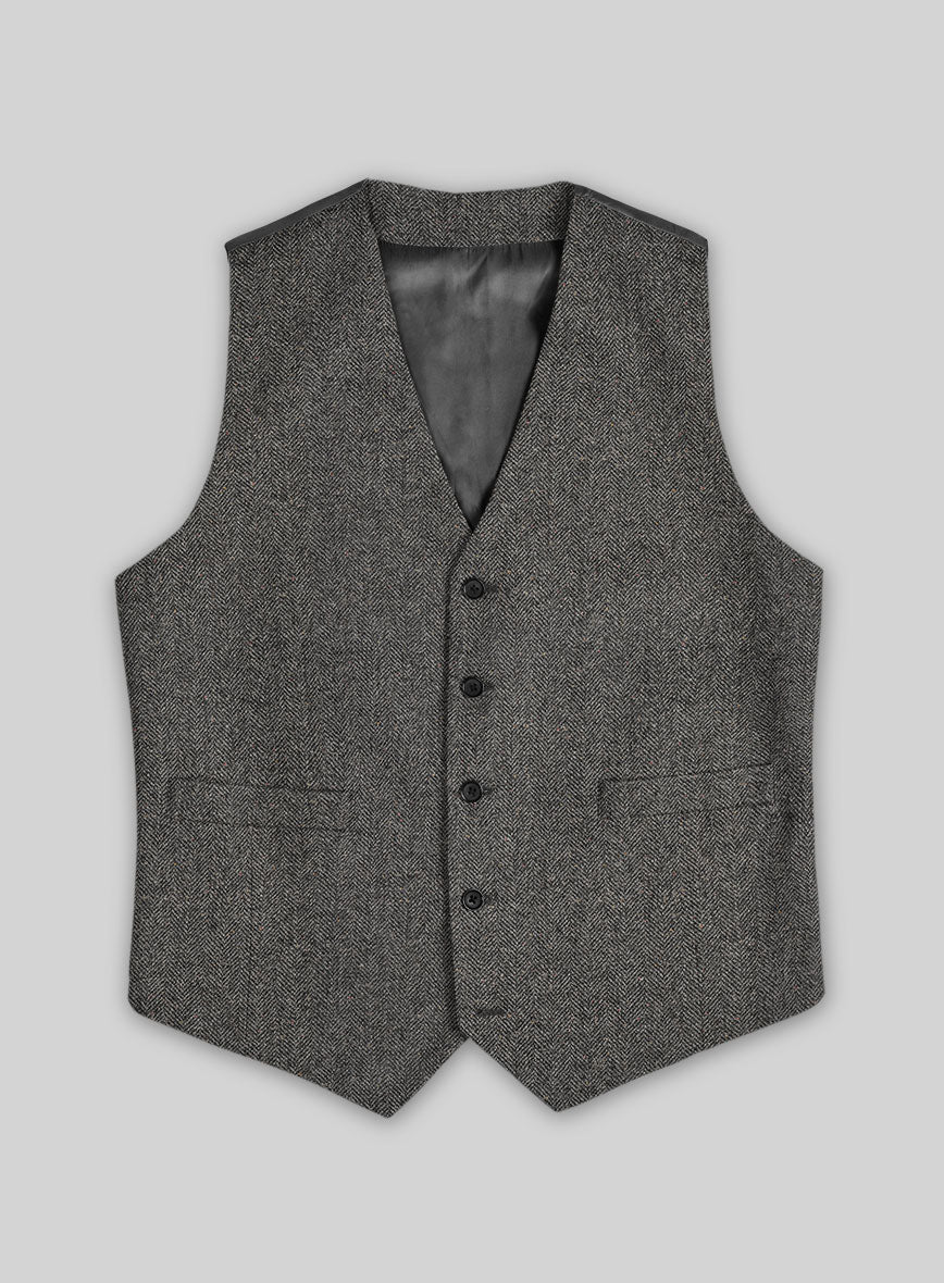 Gray Herringbone Flecks Donegal Tweed Waist Coat - StudioSuits