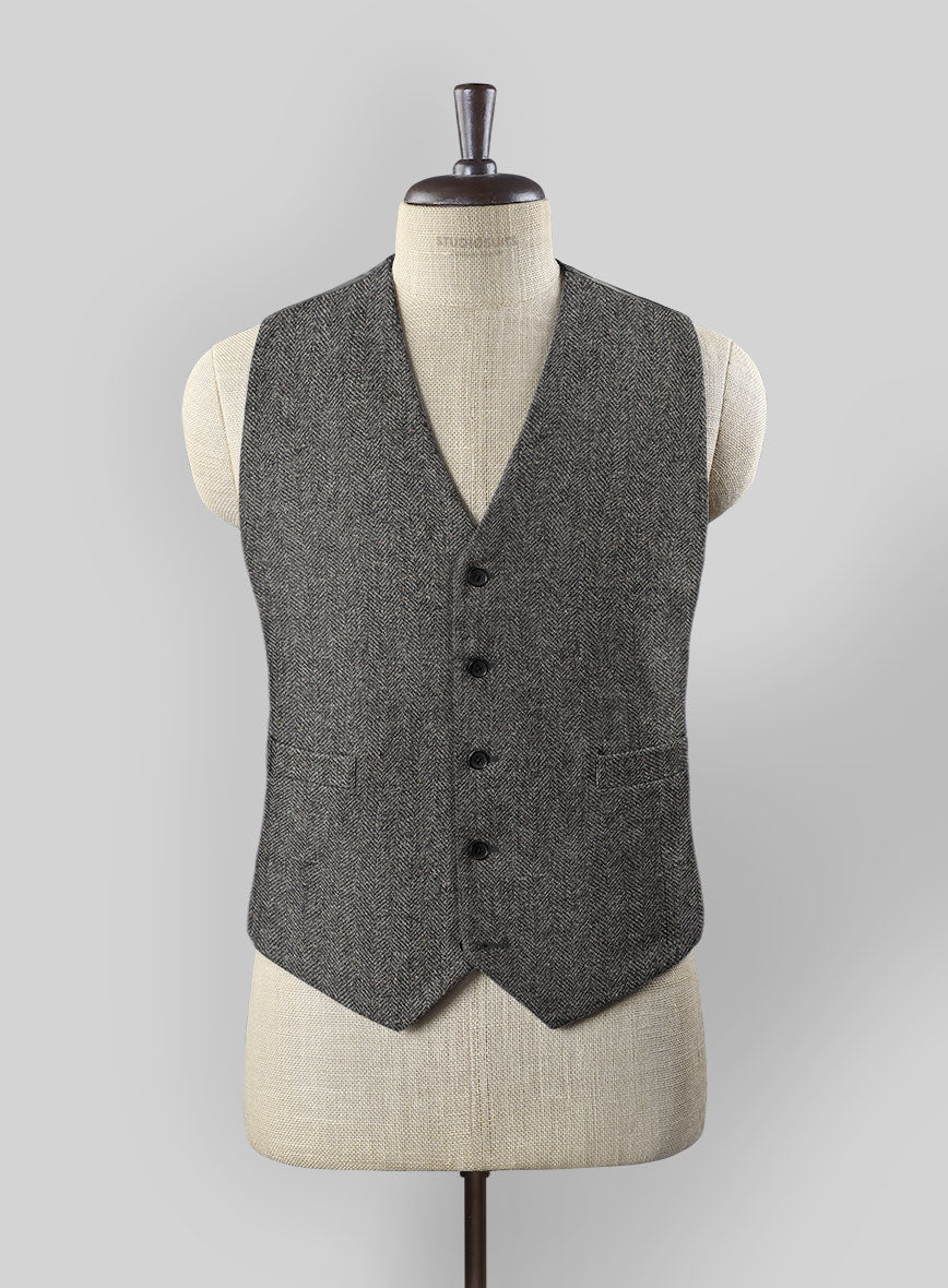 Gray Herringbone Flecks Donegal Tweed Waist Coat - StudioSuits