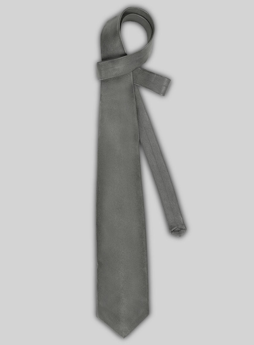 Gray Leather Tie - StudioSuits
