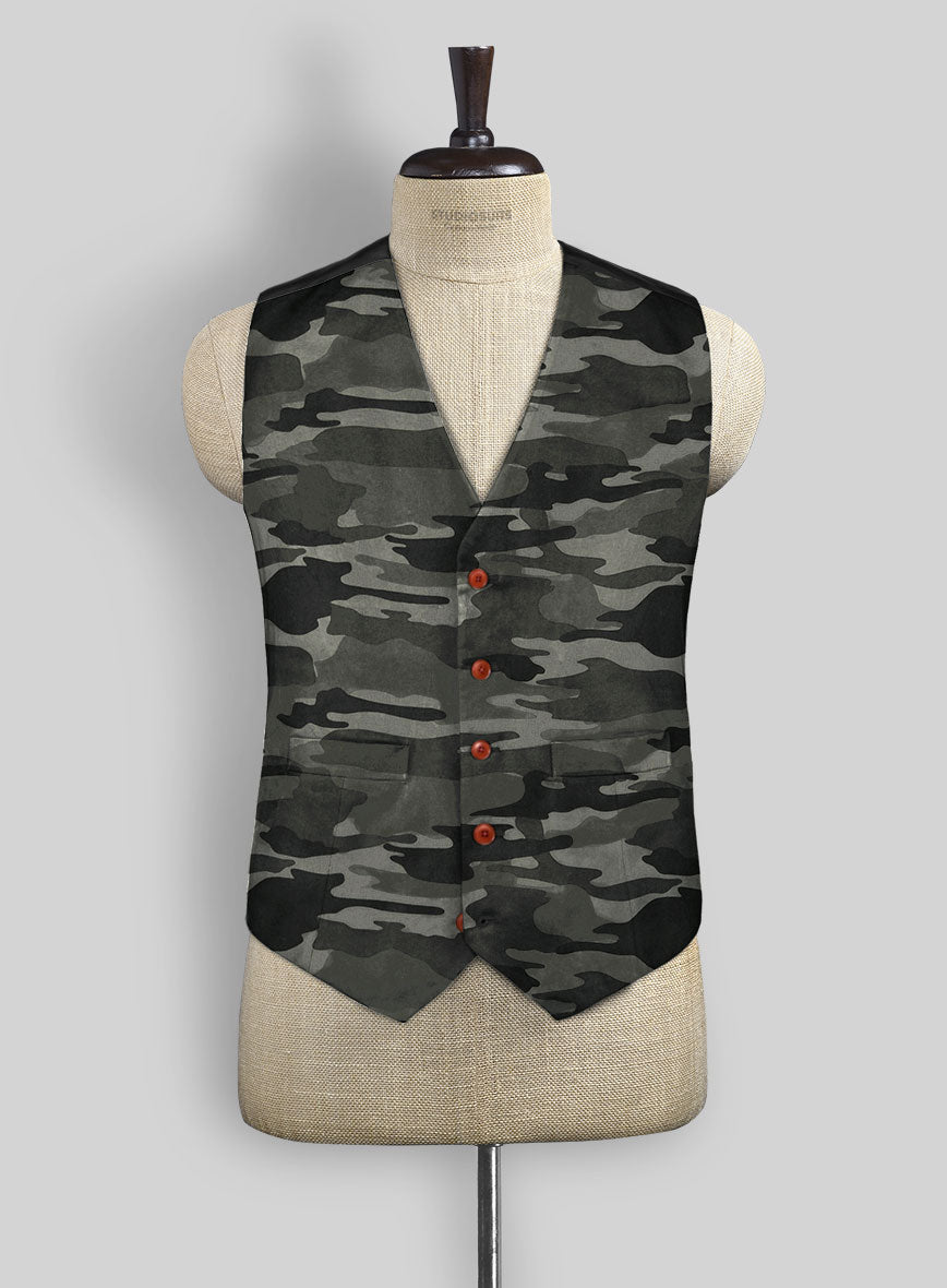 Gray Stretch Camo Waist Coat - StudioSuits