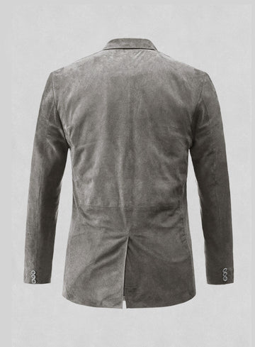 Gray Suede Leather Blazer - StudioSuits