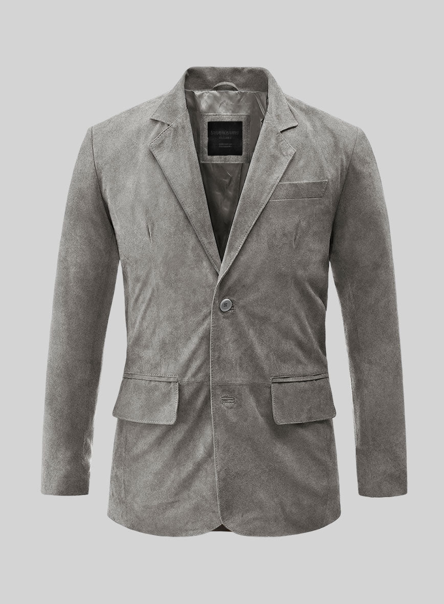 Gray Suede Leather Blazer - StudioSuits