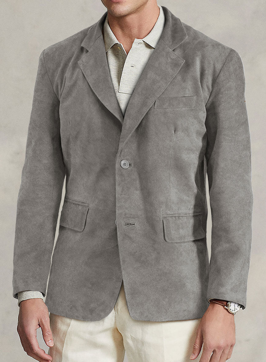 Gray Suede Leather Blazer - StudioSuits