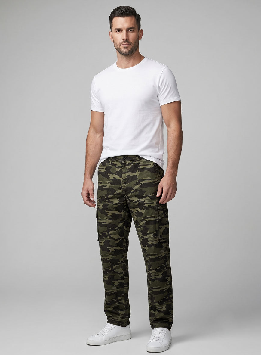 Green Stretch Camo Cargo Pants - StudioSuits