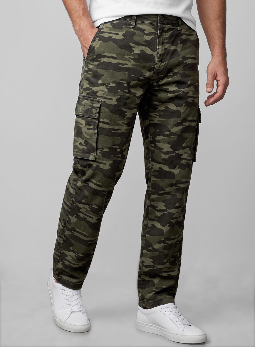 Green Stretch Camo Cargo Pants - StudioSuits