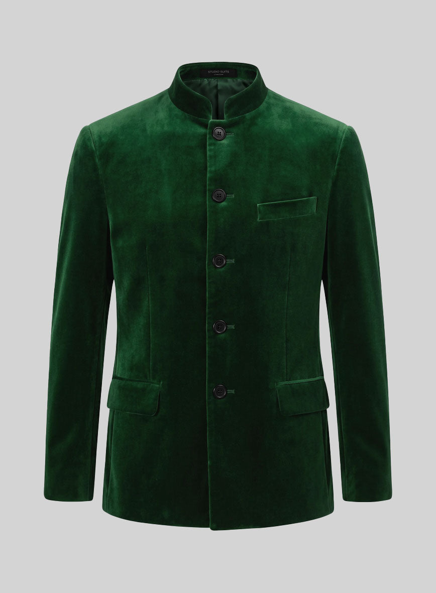 Green Velvet Nehru Jacket - StudioSuits