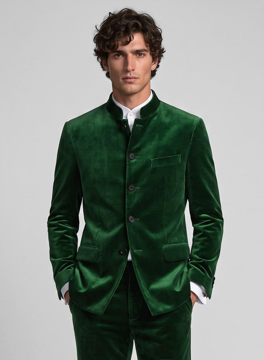 Green Velvet Nehru Jacket - StudioSuits