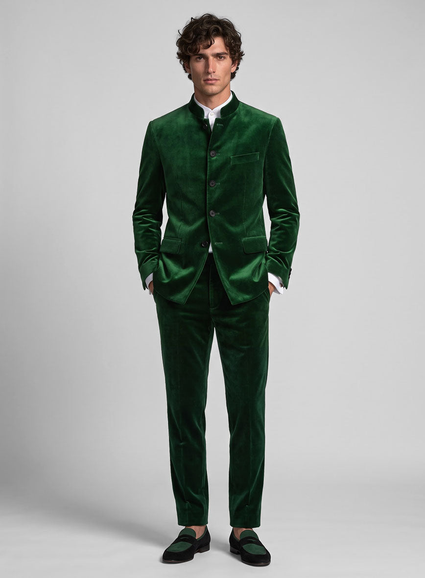 Green Velvet Nehru Jacket - StudioSuits