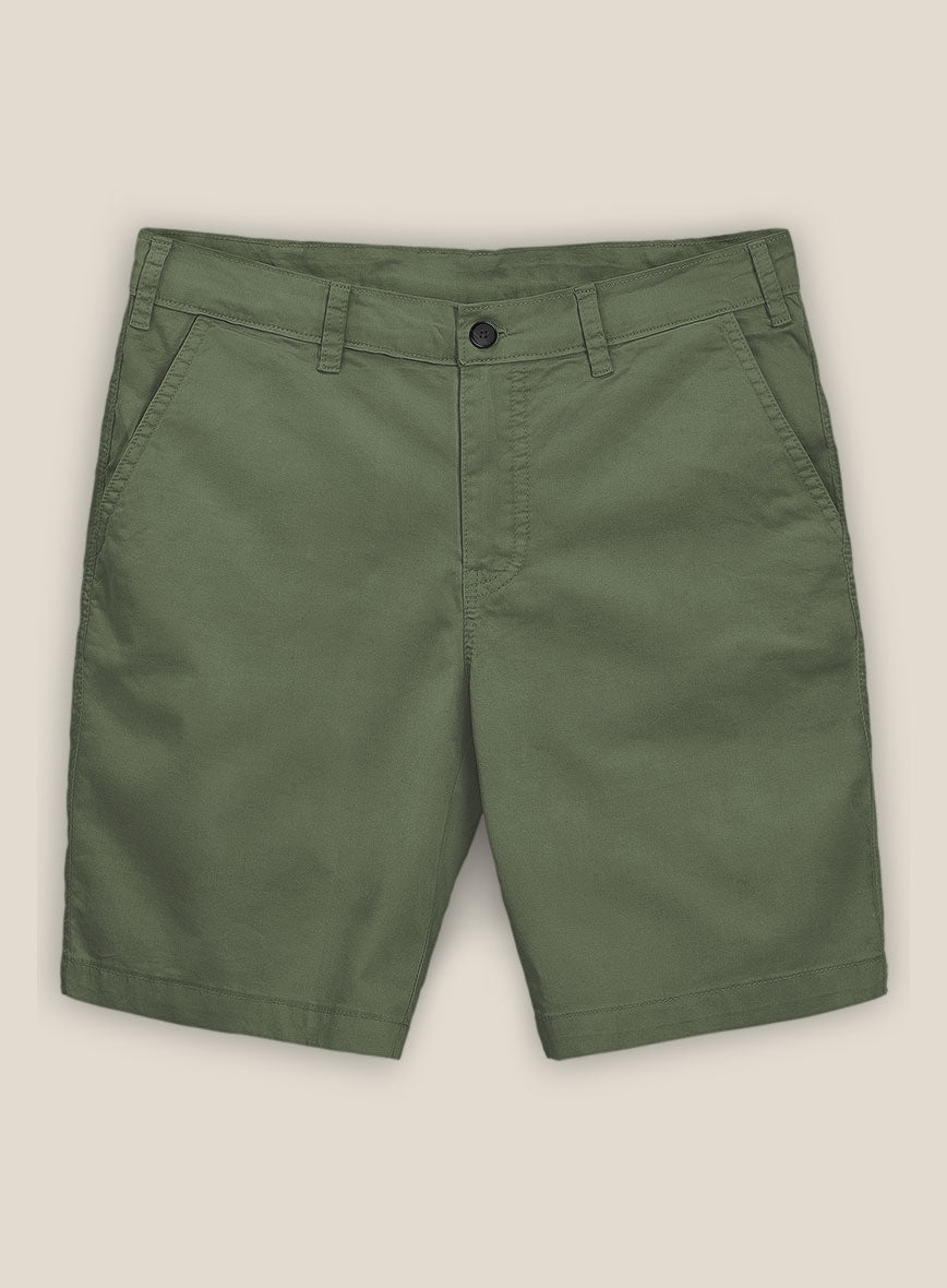 Green Cotton Power Stretch Chino Shorts - StudioSuits