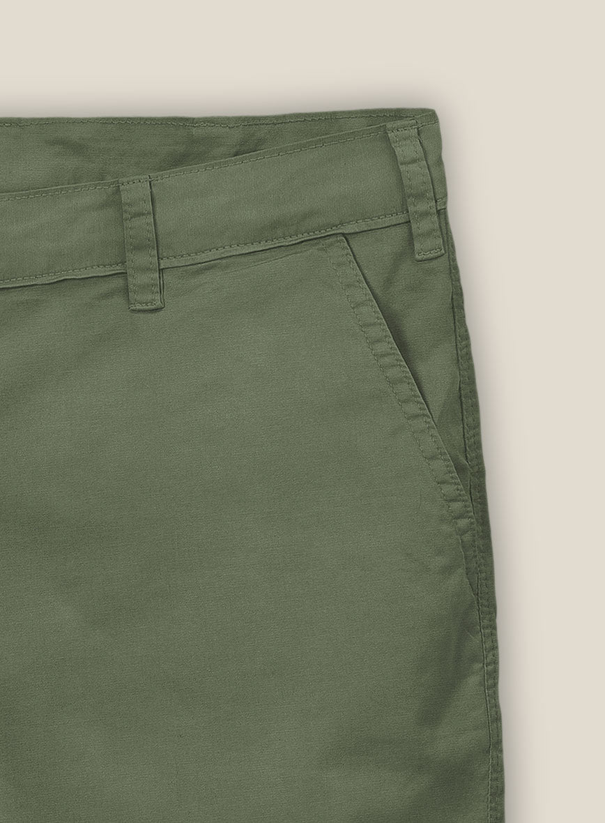 Green Cotton Power Stretch Chino Shorts - StudioSuits