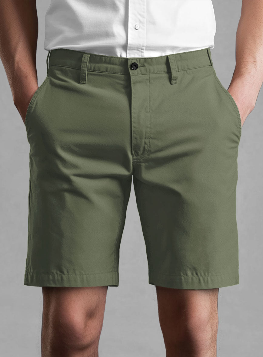 Green Cotton Power Stretch Chino Shorts - StudioSuits