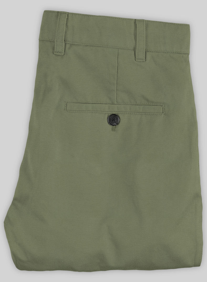 Washed Green Feather Cotton Canvas Stretch Chino Pants - StudioSuits