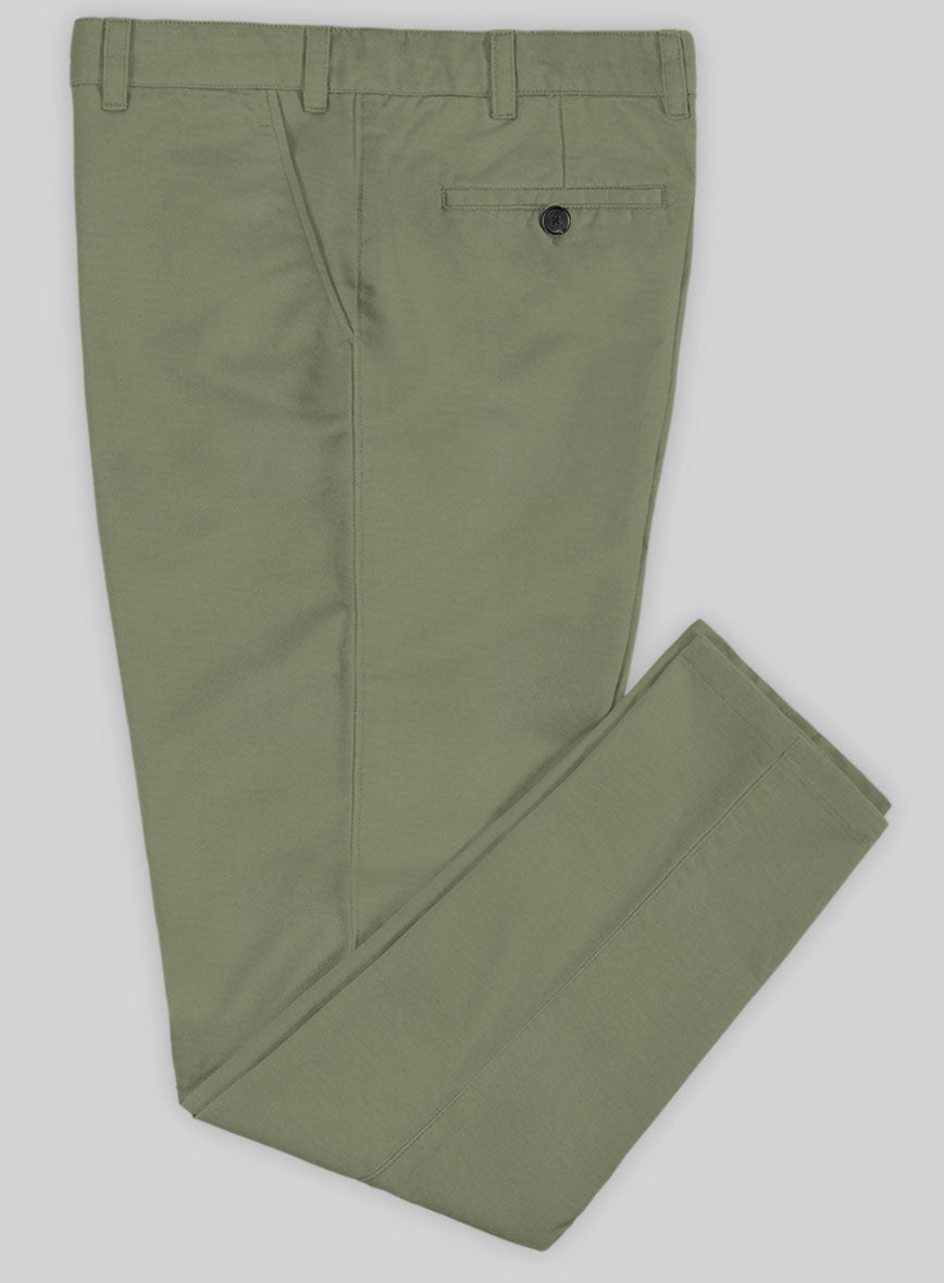 Washed Green Feather Cotton Canvas Stretch Chino Pants