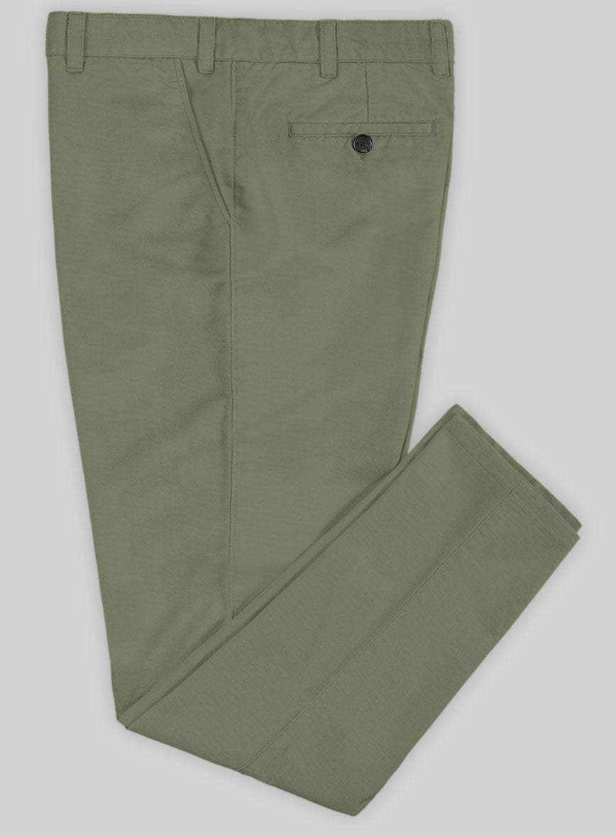 Washed Green Feather Cotton Canvas Stretch Chino Pants - StudioSuits