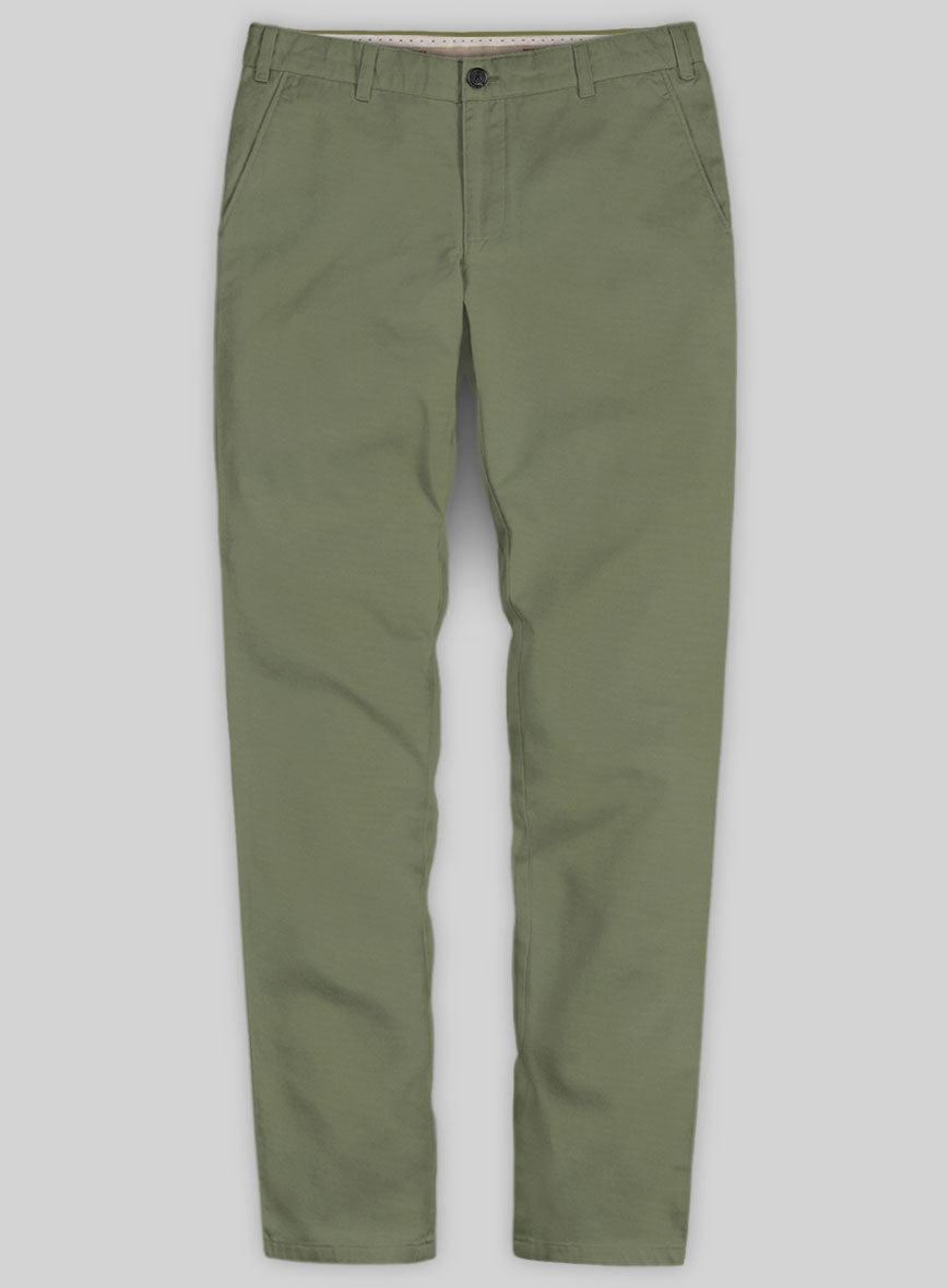 Washed Green Feather Cotton Canvas Stretch Chino Pants - StudioSuits