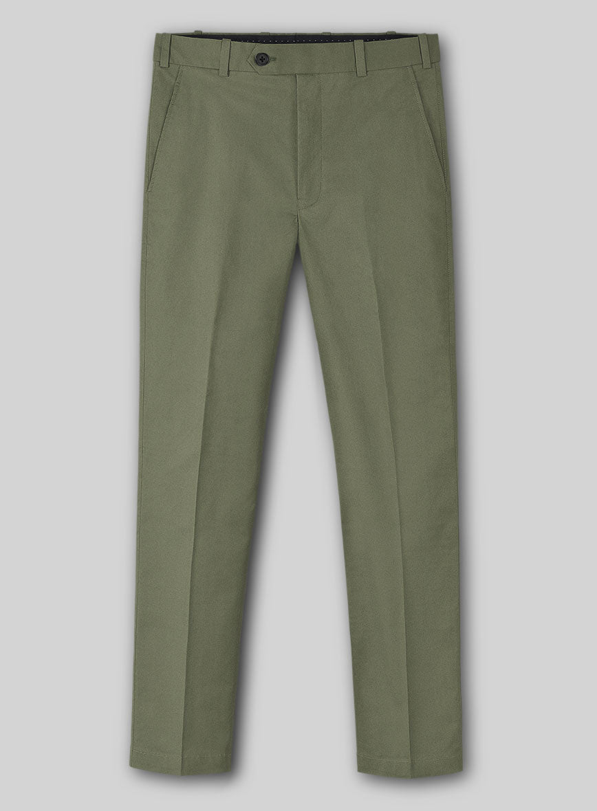 Green Feather Cotton Canvas Stretch Pants - StudioSuits
